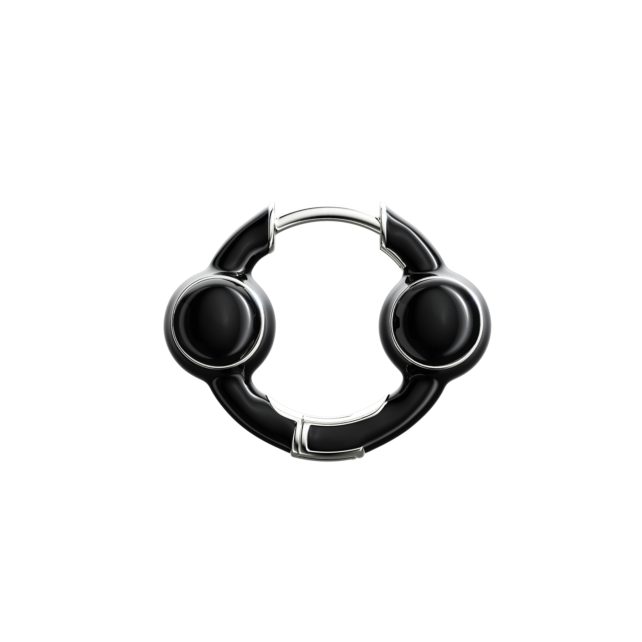 A detail of Sphere Hoop Earring in Black